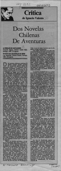 Dos novelas chilenas de aventuras  [artículo] Ignacio Valente.
