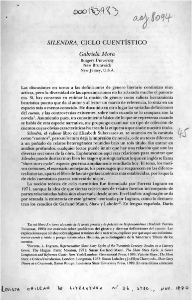 "Silendra" ciclo cuentístico  [artículo] Gabriela Mora.