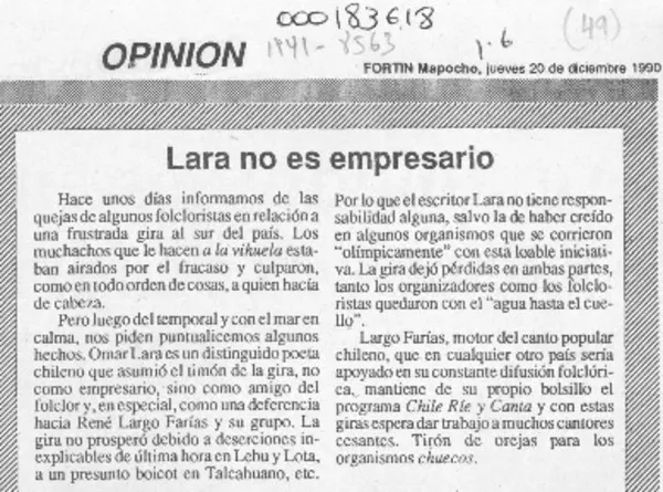Lara no es empresario  [artículo].