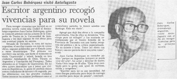 Escritor argentino recogió vivencias para su novela  [artículo].