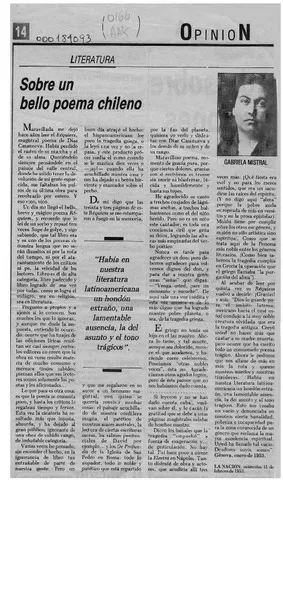Sobre un bello poema chileno  [artículo] Gabriela Mistral.