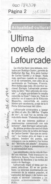 Ultima novela de Lafourcade  [artículo].