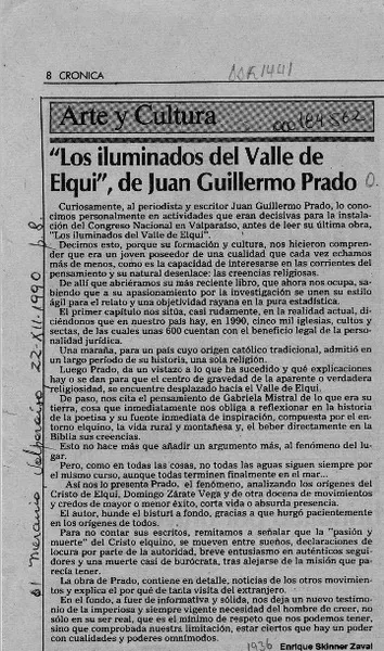 "Los iluminados del Valle de Elqui", de Juan Guillermo Prado  [artículo] Enrique Skinner Zavala.