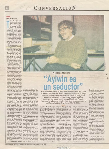"Aylwin es un seductor" [entrevista] [artículo] : María Cristina Jurado.