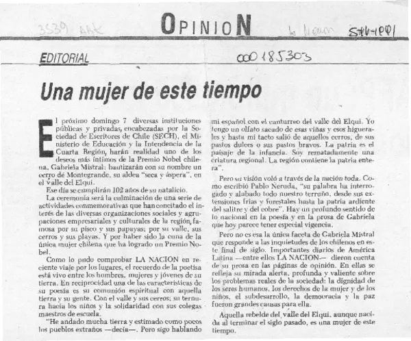 Una Mujer de este tiempo  [artículo].