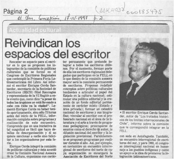 Reivindican los espacios del escritor  [artículo].