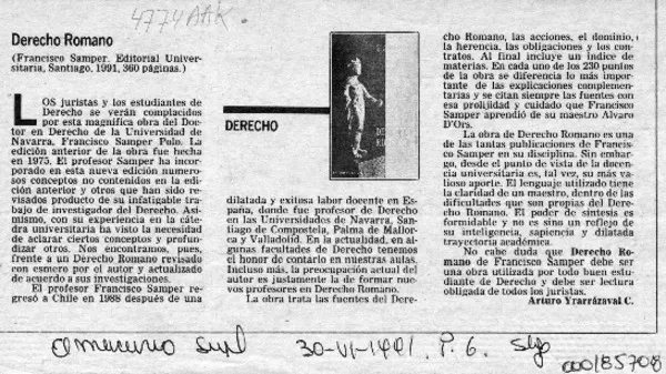 Derecho romano  [artículo] Arturo Yrarrázaval C.