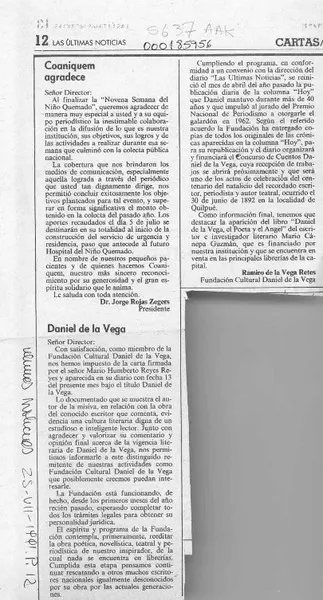 Daniel de la Vega,  [artículo] Ramiro de la Vega Retes.