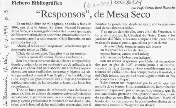 "Responsos", de Mesa Seco  [artículo] Carlos René Ibacache.