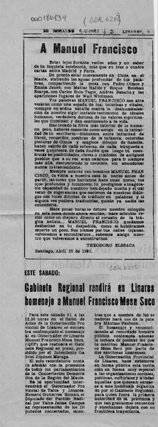 A Manuel Francisco  [artículo] Theodoro Elsaca.