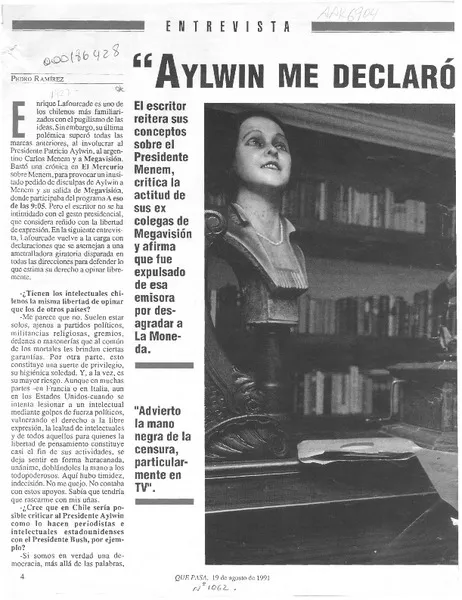 "Aylwin me declaró persona non grata"  [artículo] Pedro Ramírez.