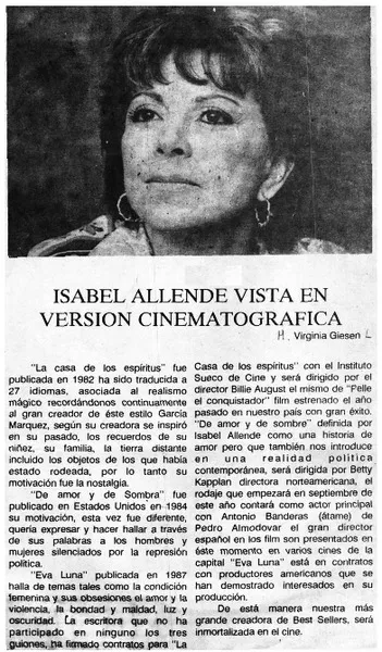 Isabel Allende vista en versión cinematográfica  [artículo] Virginia Giesen.