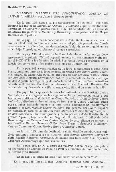 Valdivia, varonía del conquistador Martín de Irízar  [artículo] Juan E. Barrios Barth.
