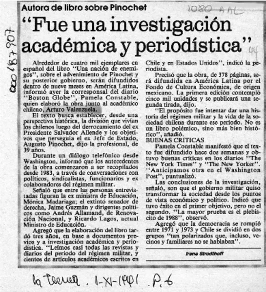"Fue una investigación académica y periodística"  [artículo] Irene Strodthoff.