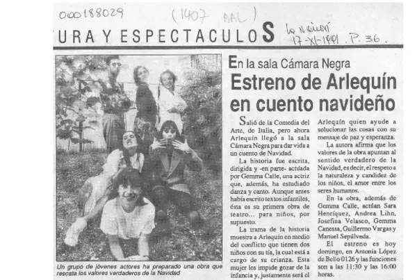 Estreno de Arlequín en cuento navideño  [artículo].