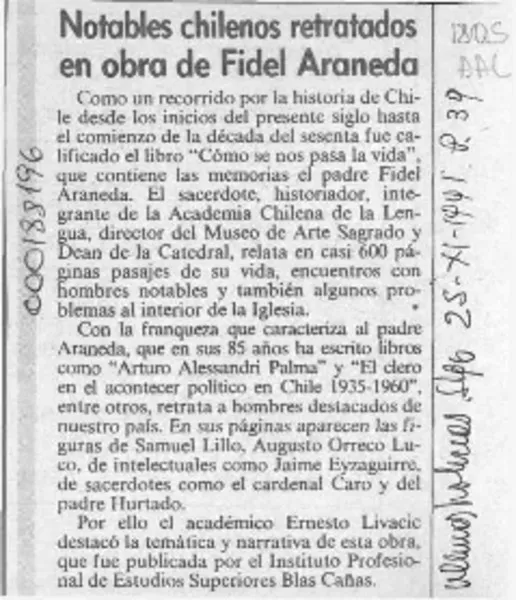 Notables chilenos retratados en obra de Fidel Araneda  [artículo].