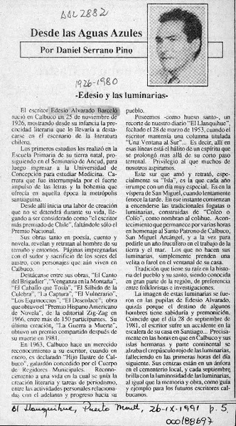 Edesio y las luminarias  [artículo] Daniel Serrano Pino.