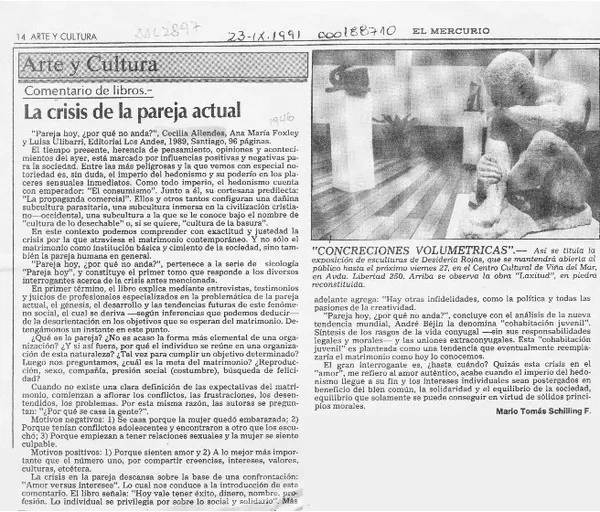 La crisis de la pareja actual  [artículo] Mario Tomás Schilling.