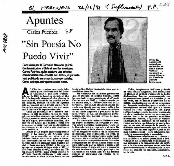 "Sin poesía no puedo vivir"  [artículo] A. M. L.