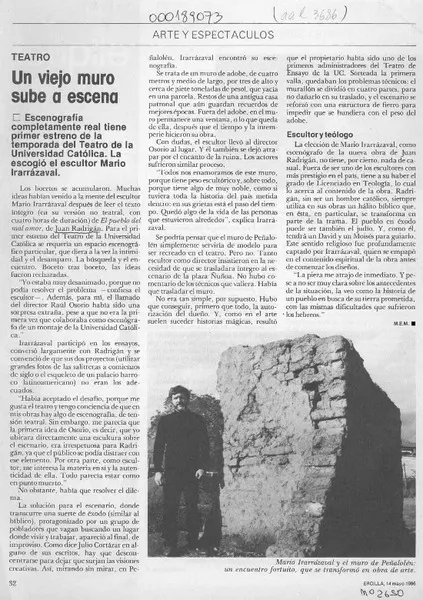 Un viejo muro sube a escena  [artículo] M. E. M.