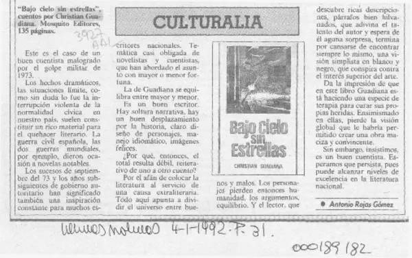 Bajo cielo sin estrellas  [artículo] Antonio Rojas Gómez.