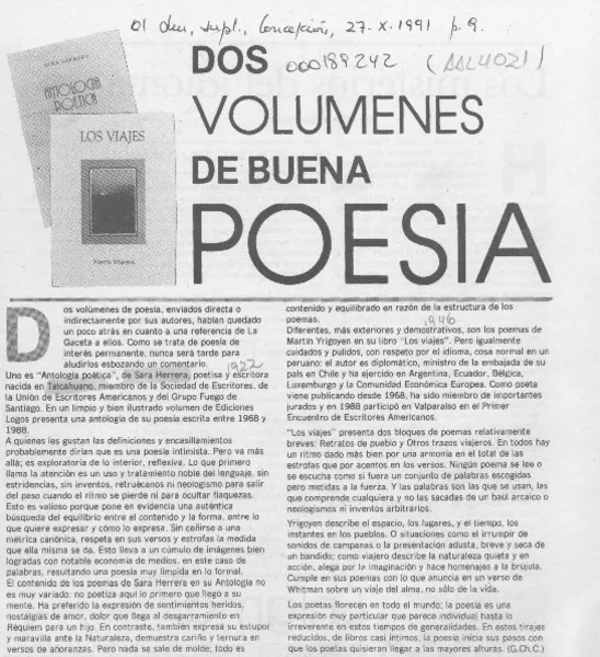 Dos volúmenes de buena poesía  [artículo] G. Ch. C.