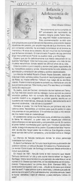 Infancia y adolescencia de Neruda  [artículo] Oriel Alvarez Gómez.