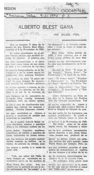 Alberto Blest Gana  [artículo] Wilson Vidal.