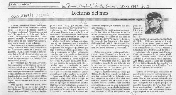 Lecturas del mes  [artículo] Marino Muñoz Lagos.