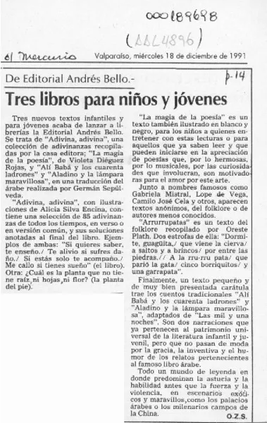 Tres libros para niños y jóvenes  [artículo] O. Z. S.