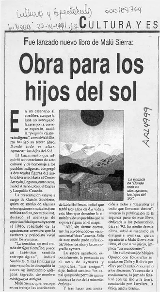 Obra para los hijos del sol  [artículo].