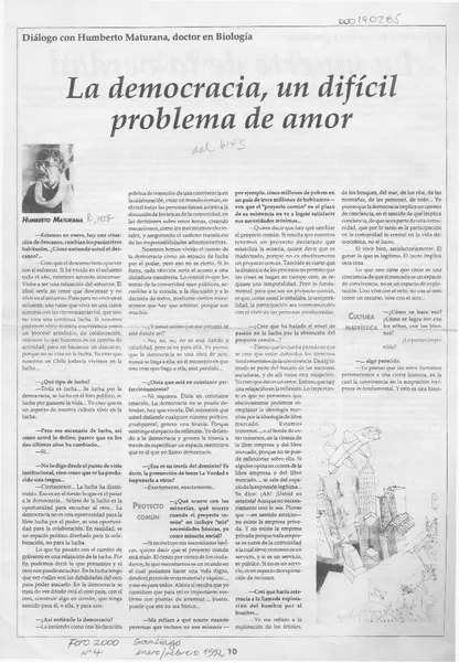 La democracia, un difícil problema de amor  [artículo] Patricia Baxton [y] Eugenio Llona Mouat.