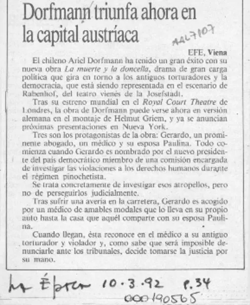 Dorfman triunfa ahora en la capital austríaca  [artículo]