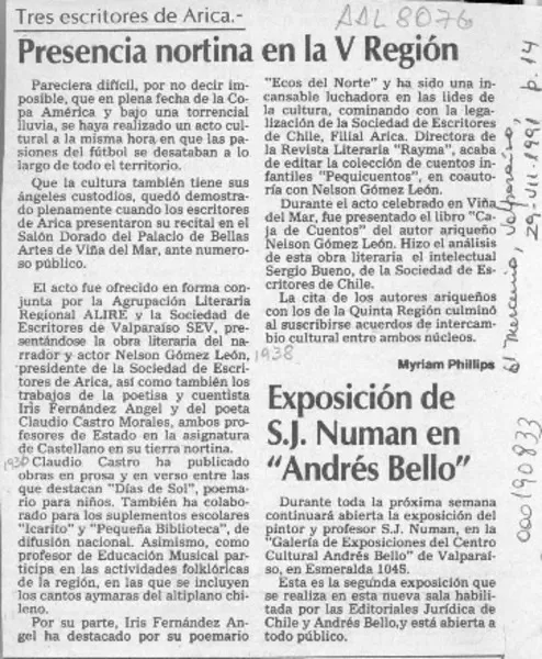 Presencia nortina en la V Región  [artículo] Myriam Phillips.