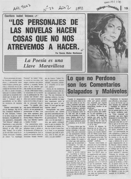 "Los personajes de las novelas hacen cosas que no nos atrevemos a hacer"  [artículo] Ronnie Muñoz Martineaux.