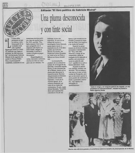 Una Pluma desconocida y con tinte social  [artículo].