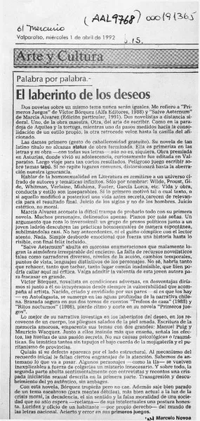 El laberinto de los deseos  [artículo] Marcelo Novoa.