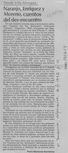 Naranjo, Enríquez y Moreno, cuentos del des-encuentro  [artículo] Pedro Mardones Barrientos.