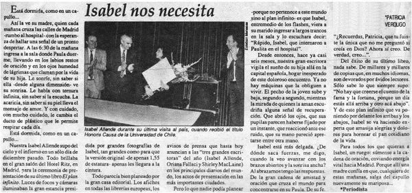 Isabel nos necesita  [artículo] Patricia Verdugo.