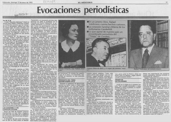 Evocaciones periodísticas  [artículo] M. S. M.
