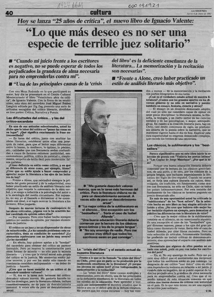 "Lo que más deseo es no ser una especie de terrible juez solitario"  [artículo] V. M.