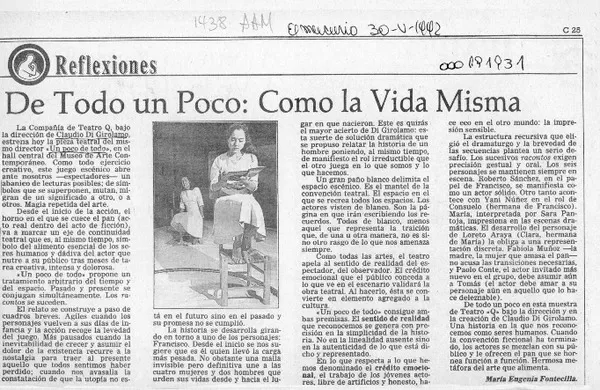 De todo un poco, como la vida misma  [artículo] María Eugenia Fontecilla.