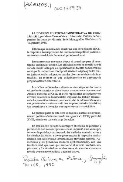 La división político-administrativa de Chile  [artículo] Luz María Méndez Beltrán.