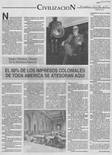El 60% de los impresos coloniales de toda América se atesoran aquí  [artículo] Víctor M. Mandujano.