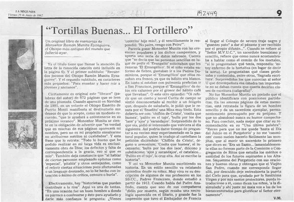 "Tortillas buenas -- el tortillero"  [artículo] V. M.