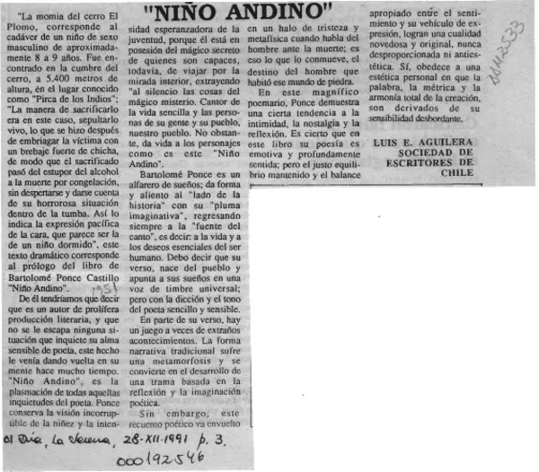 "Niño andino"  [artículo] Luis E. Aguilera.