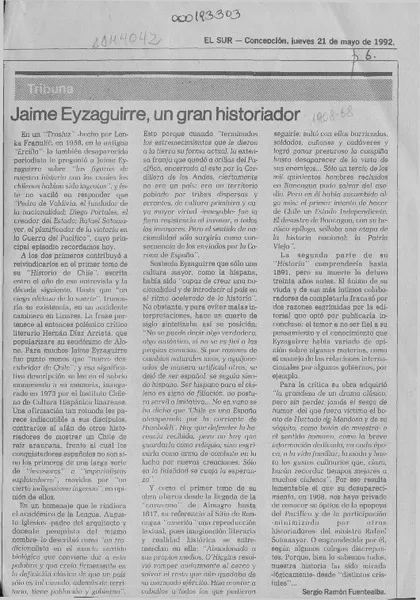 Jaime Eyzaguirre, un gran historiador  [artículo] Sergio Ramón Fuentealba.