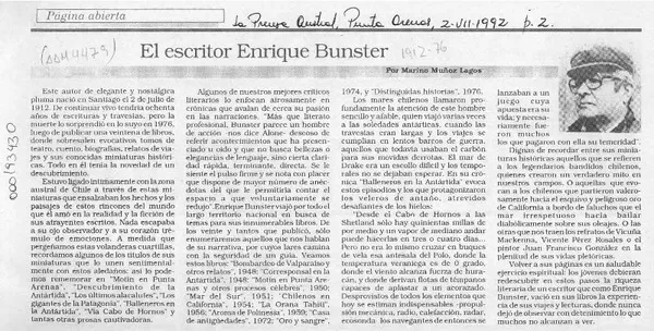 El escritor Enrique Bunster  [artículo] Marino Muñoz Lagos.