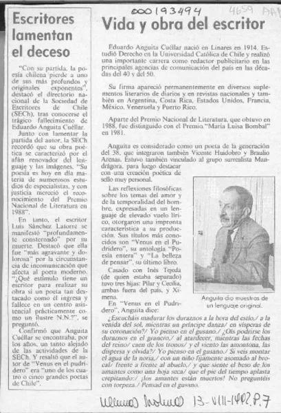 Vida y obra del escritor  [artículo].