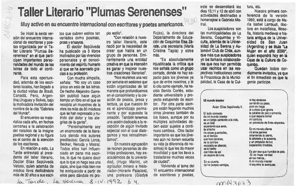 Taller Literario "Plumas serenenses"  [artículo].